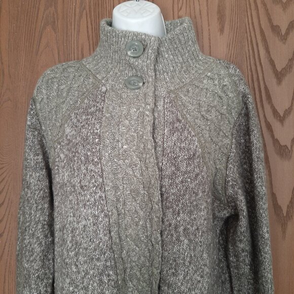 prAna Green Yarn Knit Snap Button Tunic Sweater XL Mock Neck - Picture 2 of 7